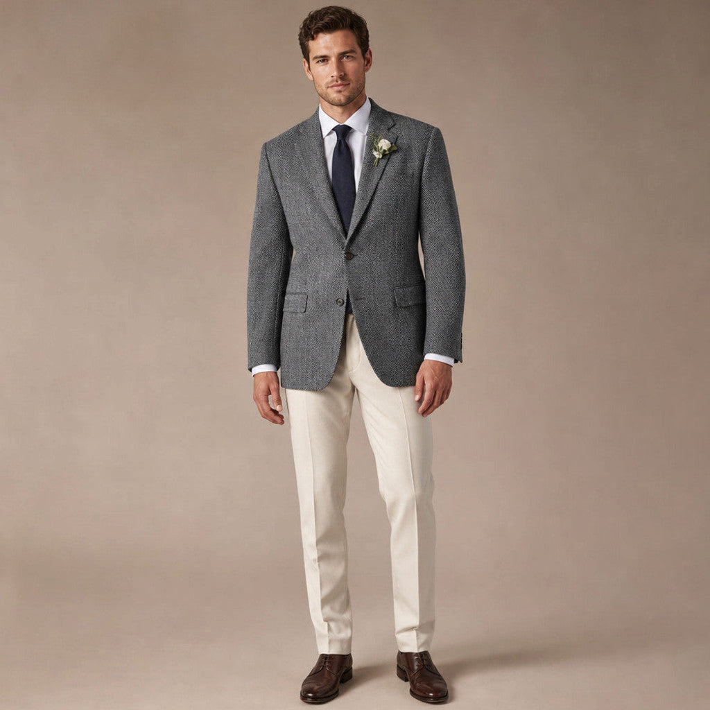 Harwell | Herringbone Blazer Notch Lapel in Grey – Premium Editorial