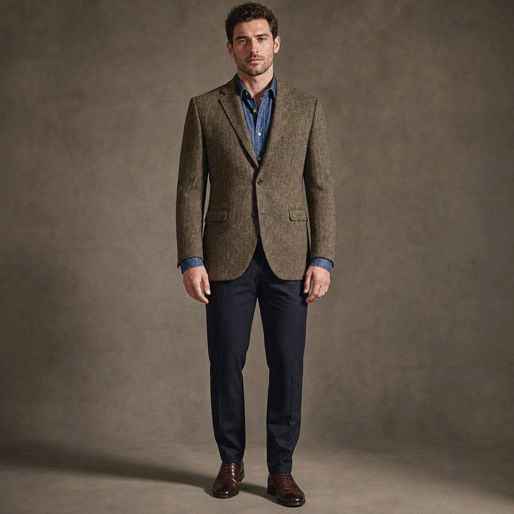 Harwell | Herringbone Blazer Notch Lapel Khaki – Product Photo