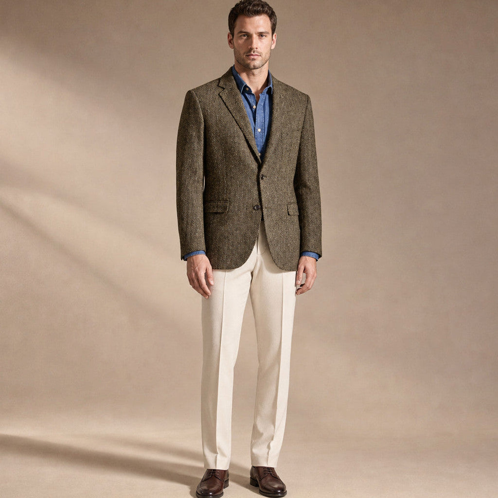 Harwell | Herringbone Blazer Notch Lapel in Khaki – Premium Editorial