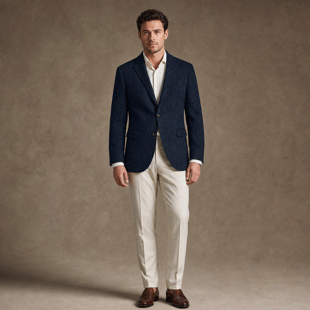 Harwell | Herringbone Blazer Notch Lapel Navy – Product Photo