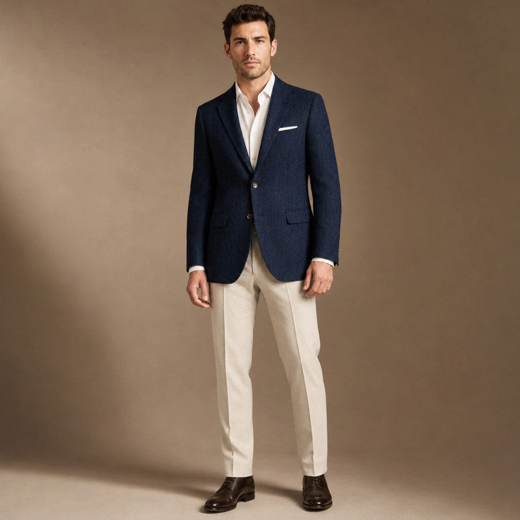 Harwell | Herringbone Blazer Notch Lapel in Navy – Premium Editorial
