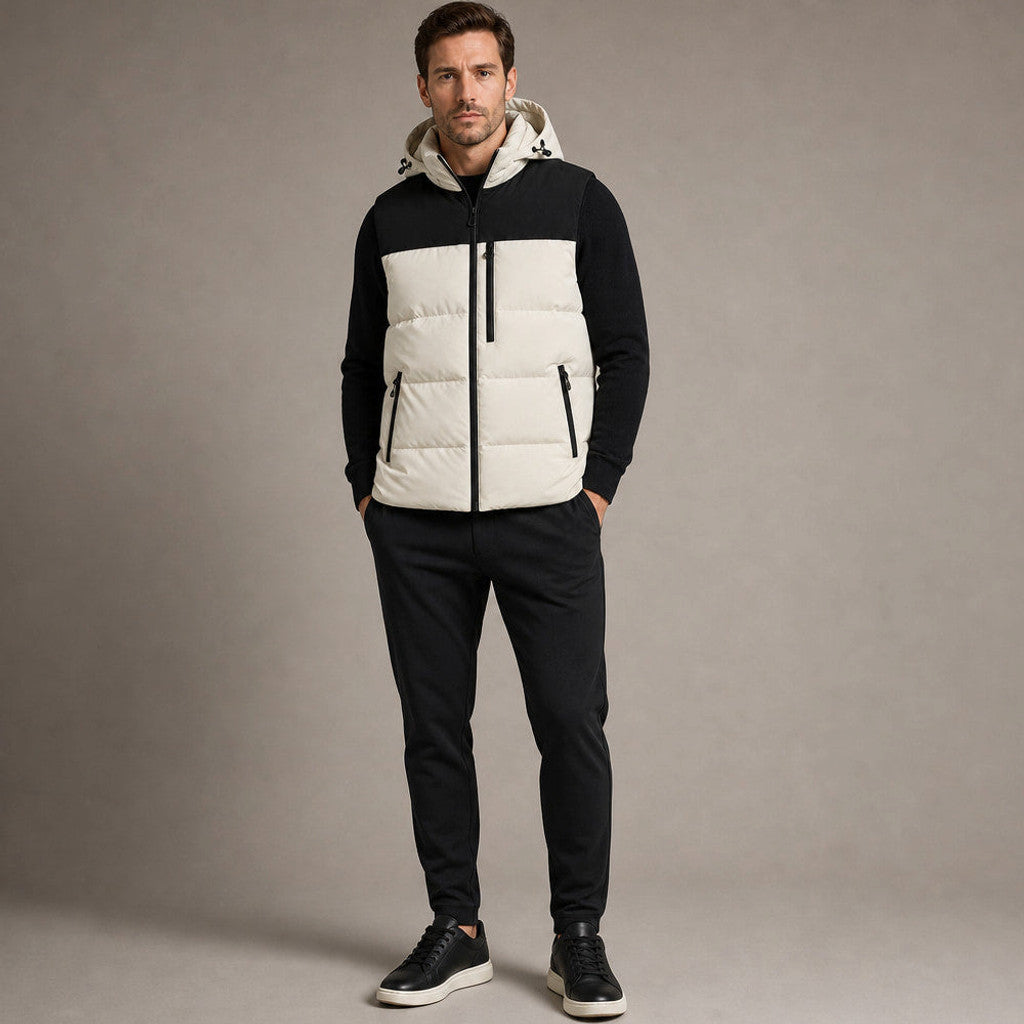 Hawkins | Long Puffer Vest Hooded Zip-Up Beige – Product Photo