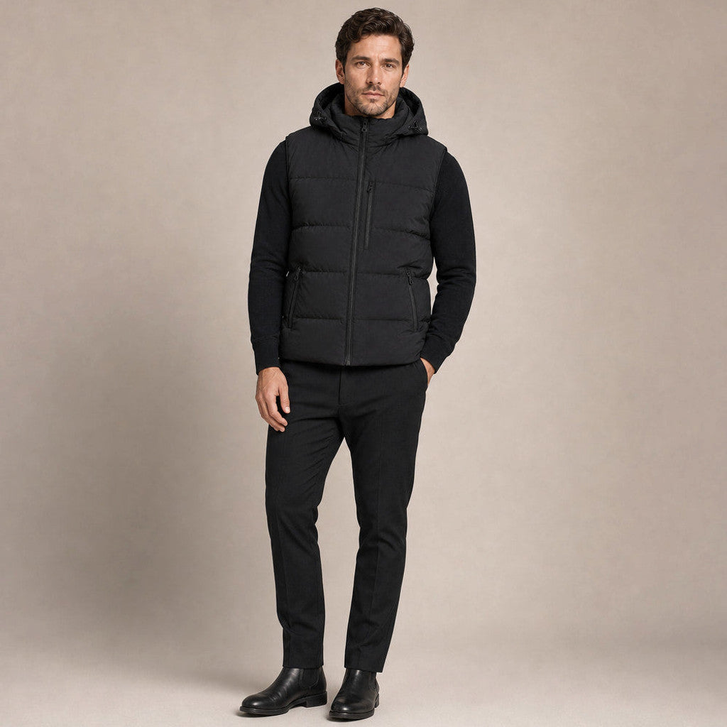 Hawkins | Long Puffer Vest Hooded Zip-Up Black – Product Photo
