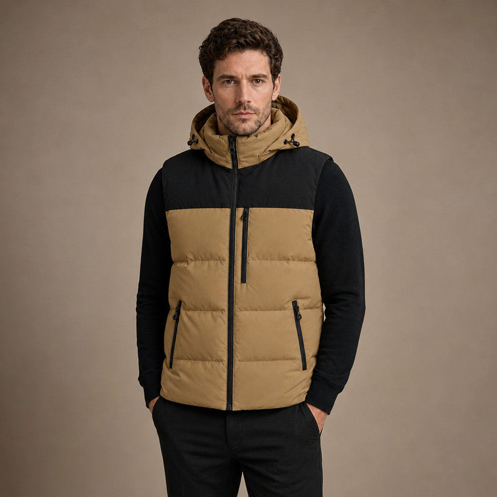 Hawkins | Long Puffer Vest Hooded Zip-Up in Brown – Premium Editorial