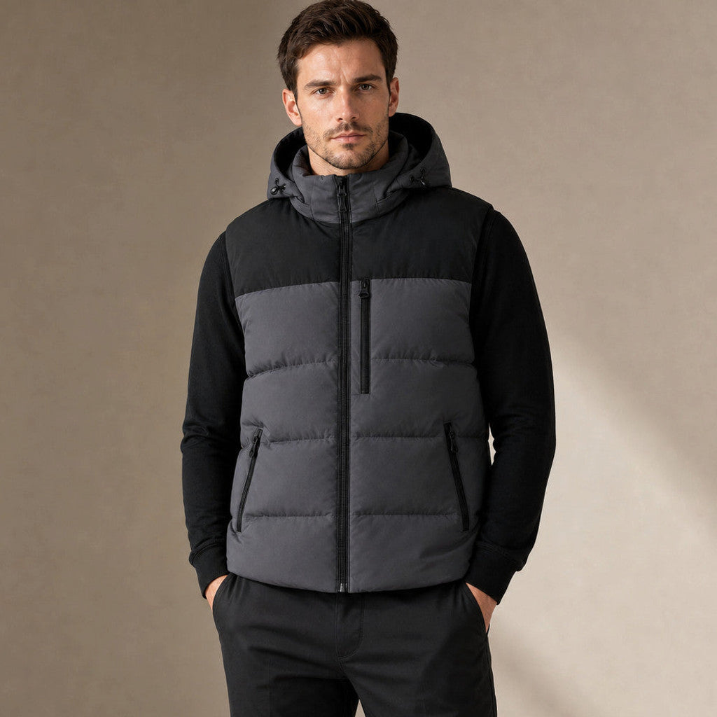 Hawkins | Long Puffer Vest Hooded Zip-Up Dark Gray – Product Photo