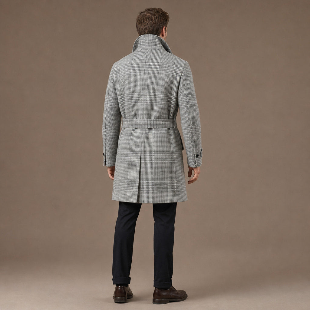 Raglan Sleeve Overcoat Checked Grey Grid – Full Look