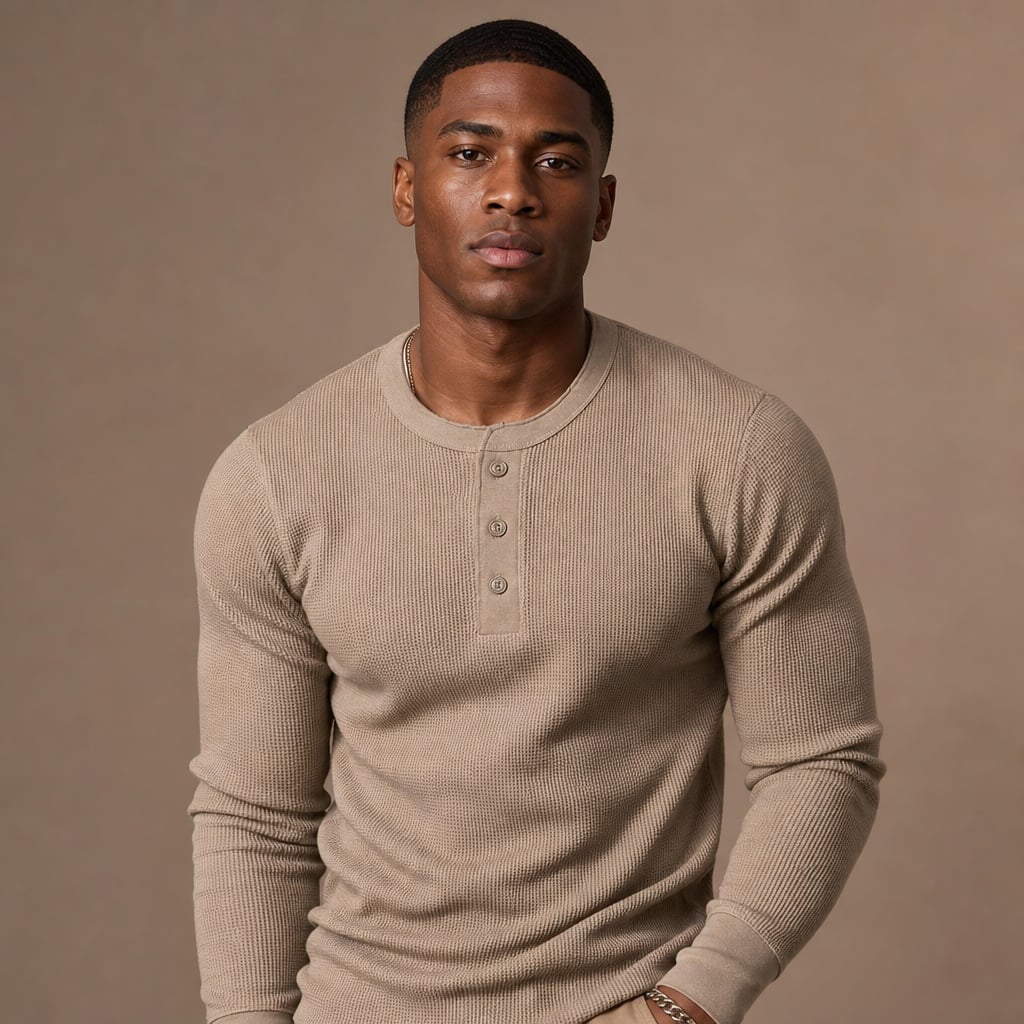 Henley Waffle Knit Heavyweight Slim-Fit Shirt in Camel – Tomosino Premium Menswear