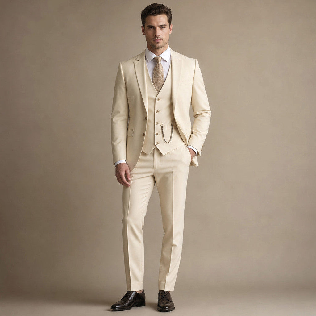 Hensbury | Three Piece Suit Slim Fit Notch Lapel in Beige – Premium Editorial