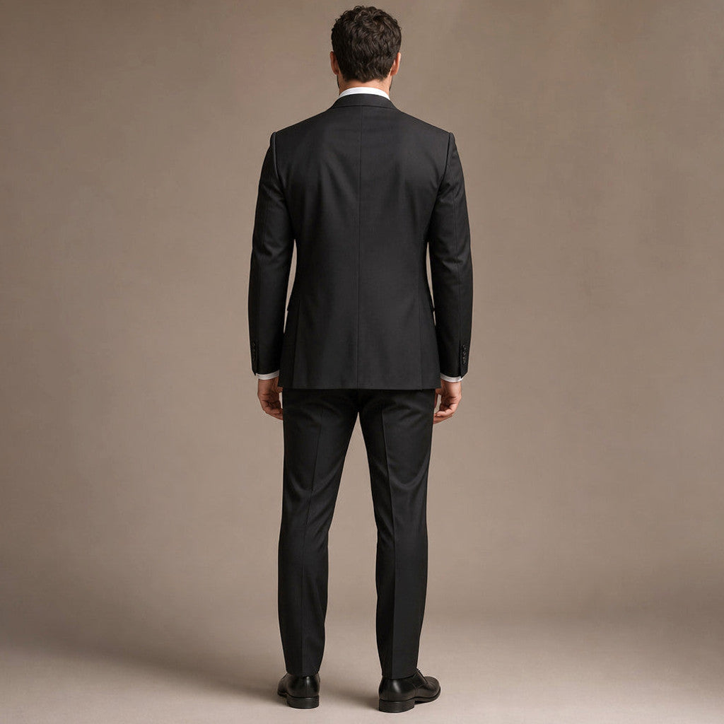 Hensbury | Three Piece Suit Slim Fit Notch Lapel Black – Side Angle View
