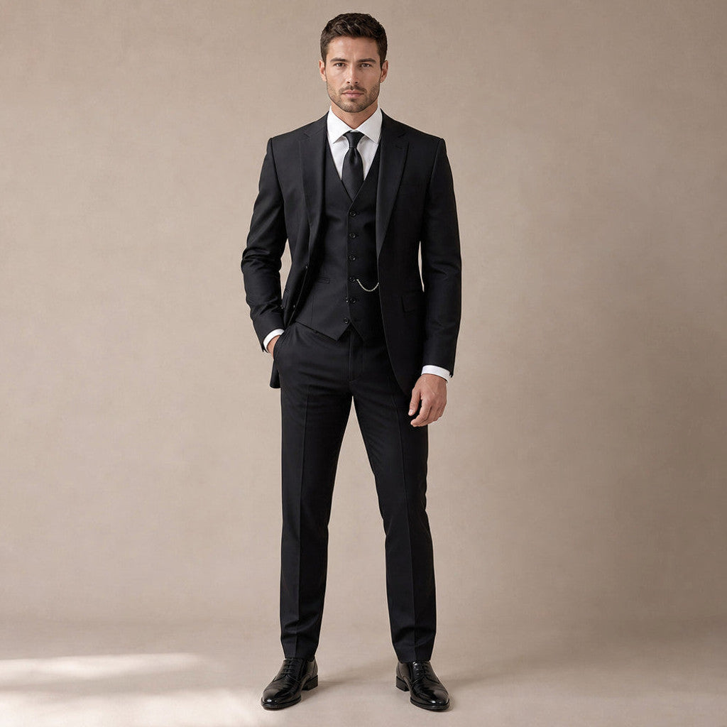 Hensbury | Three Piece Suit Slim Fit Notch Lapel in Black – Premium Editorial