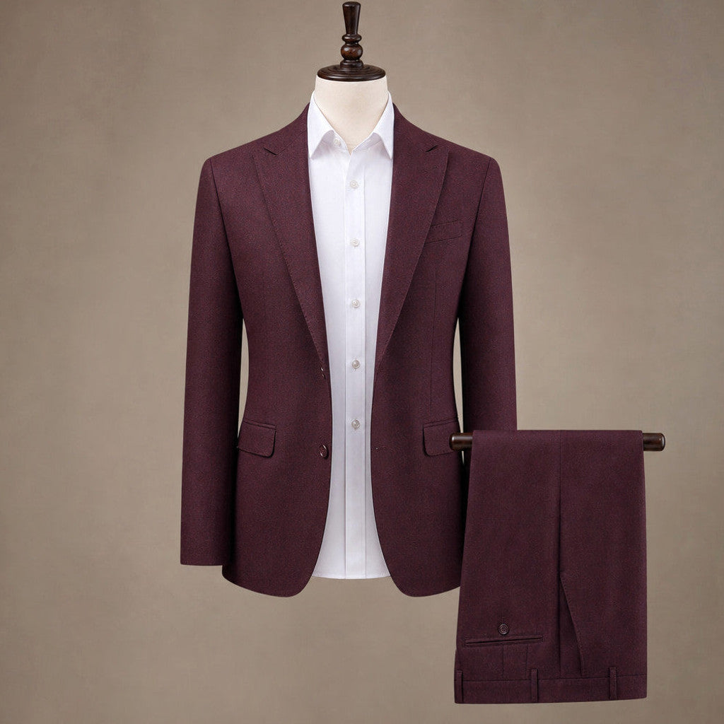 Hensbury | Three Piece Suit Slim Fit Notch Lapel Burgundy Red – Product Photo