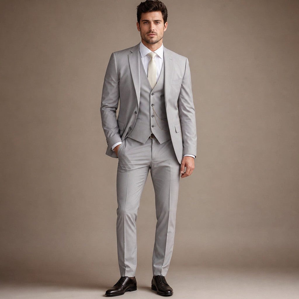 Hensbury | Three Piece Suit Slim Fit Notch Lapel in Light Grey – Premium Editorial