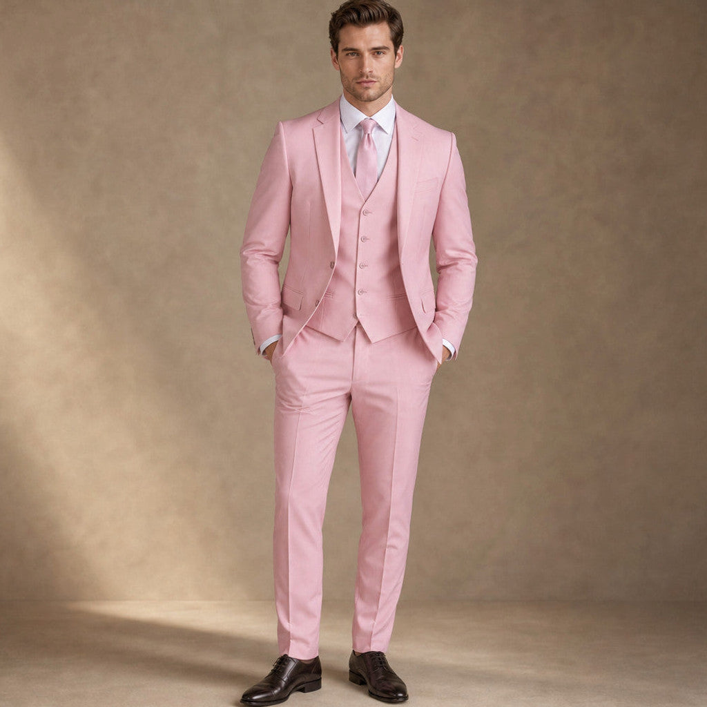 Hensbury | Three Piece Suit Slim Fit Notch Lapel in Pink – Premium Editorial