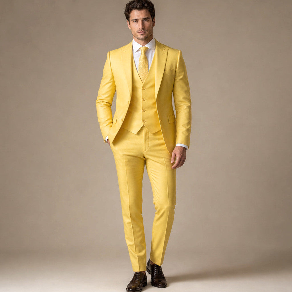 Hensbury | Three Piece Suit Slim Fit Notch Lapel in Yellow – Premium Editorial