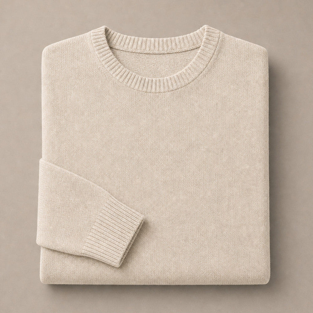 Holbrook | Crew Neck Jumper Lightweight Knit Beige – Product Photo