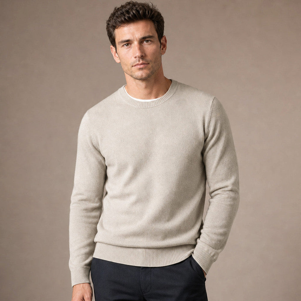 Holbrook | Crew Neck Jumper Lightweight Knit in Beige – Premium Editorial