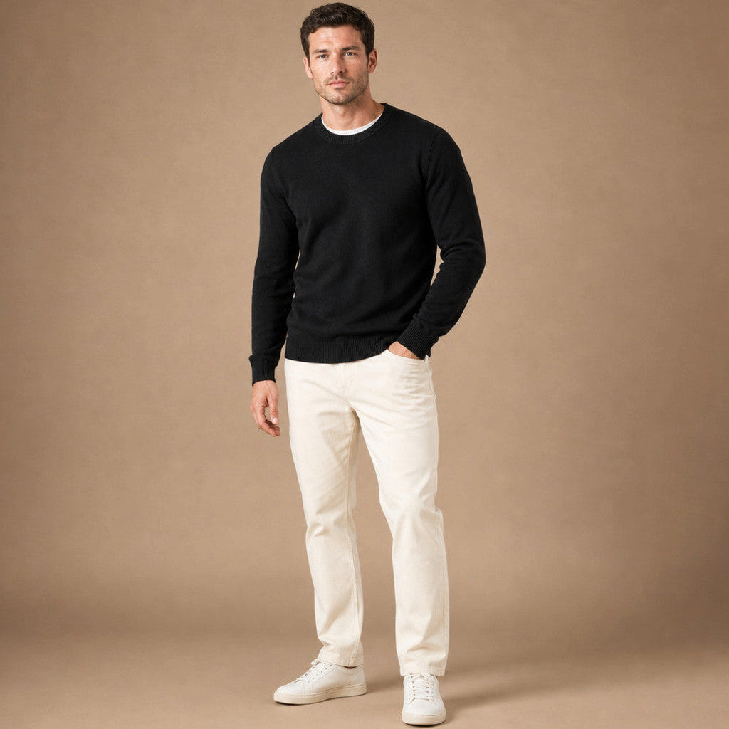 Holbrook | Crew Neck Jumper Lightweight Knit Black – Full Look
