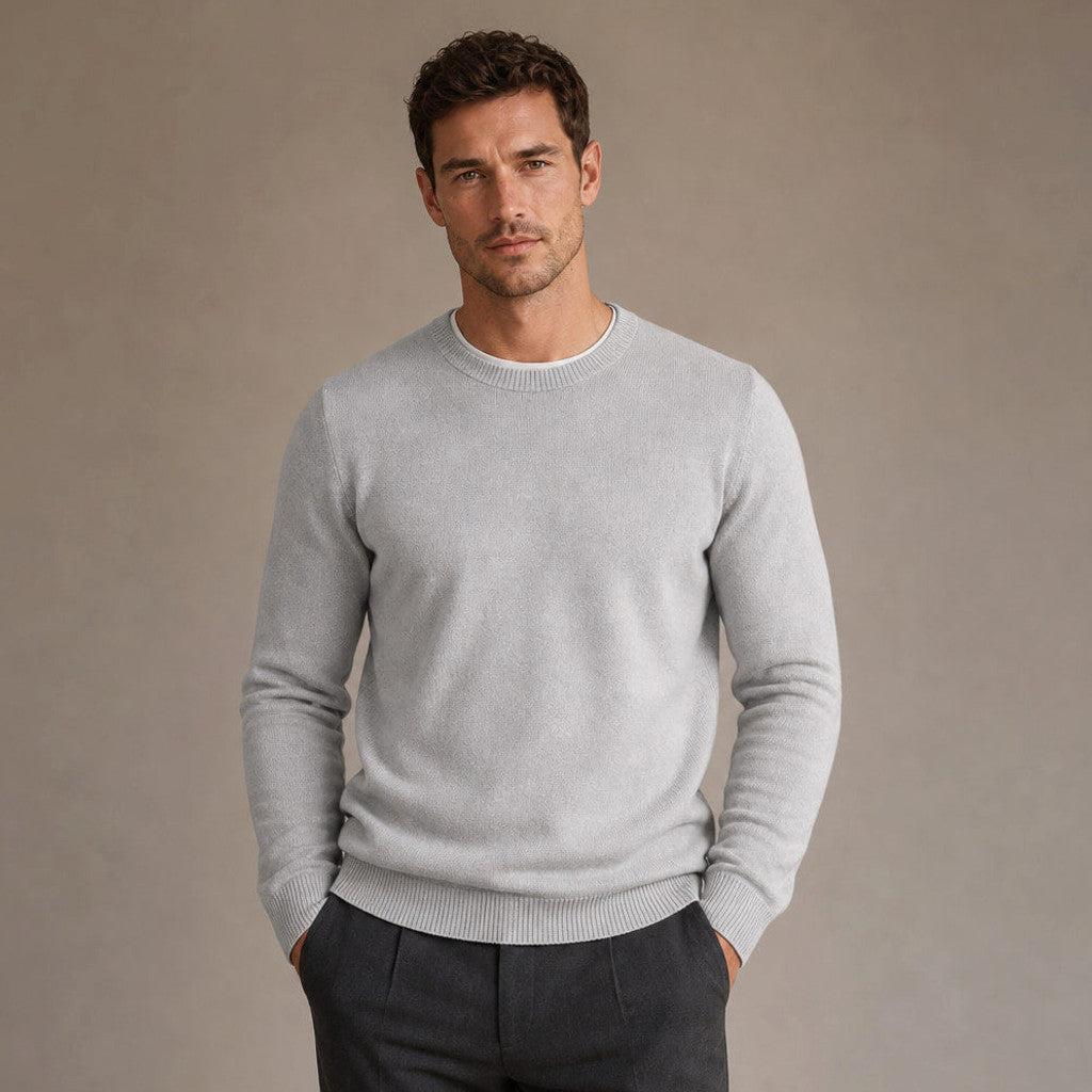 Holbrook | Crew Neck Jumper Lightweight Knit in Light Gray – Premium Editorial
