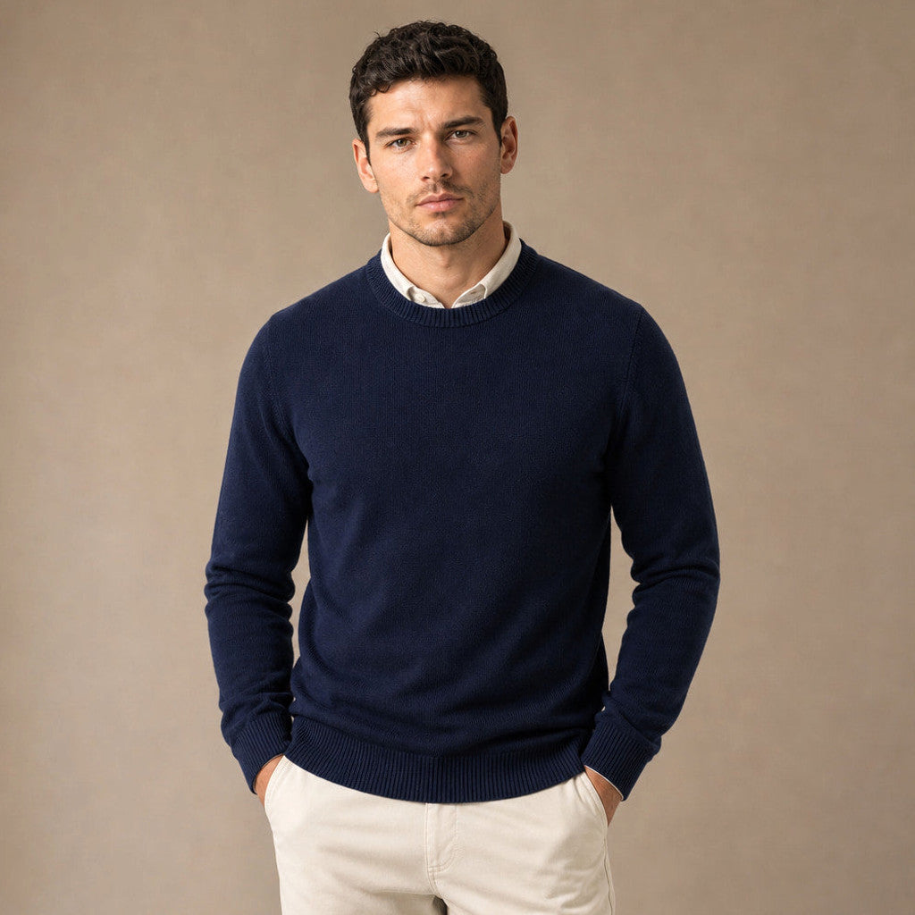 Holbrook | Crew Neck Jumper Lightweight Knit in Navy – Premium Editorial