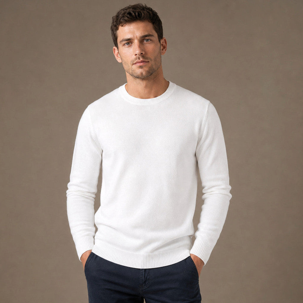 Holbrook | Crew Neck Jumper Lightweight Knit in White – Premium Editorial