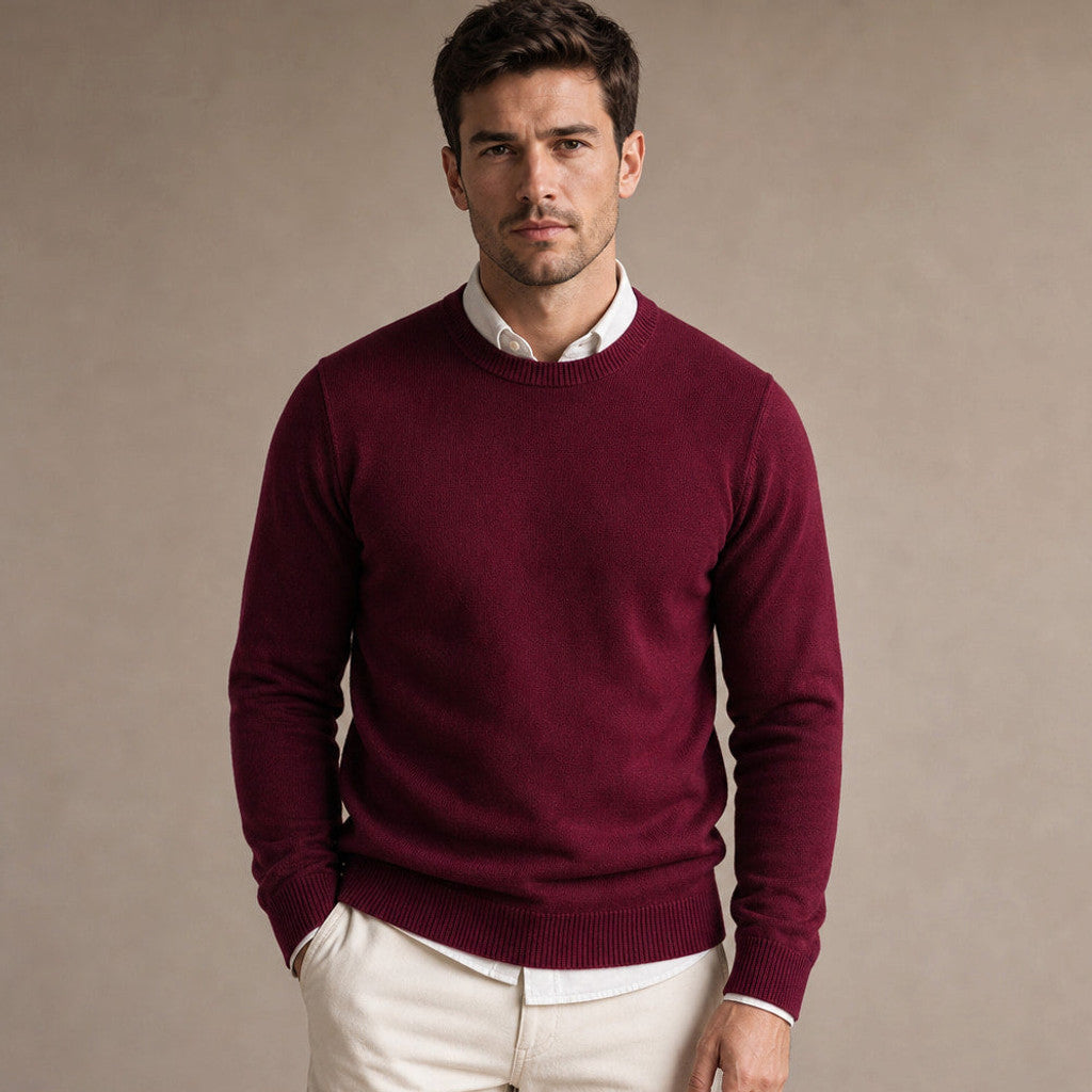 Holbrook | Crew Neck Jumper Lightweight Knit in Wine – Premium Editorial