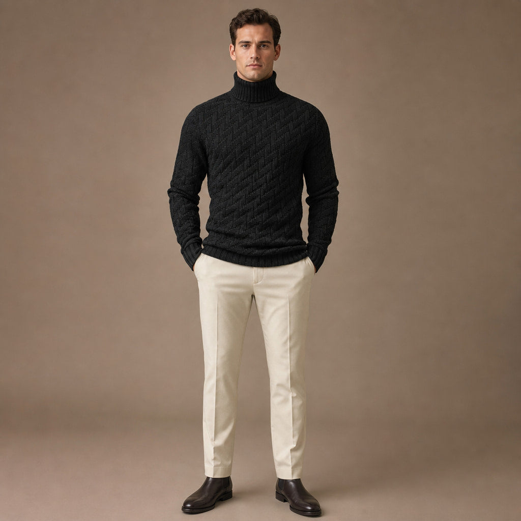 Turtleneck Sweater Ribbed Knit Black – Full Look