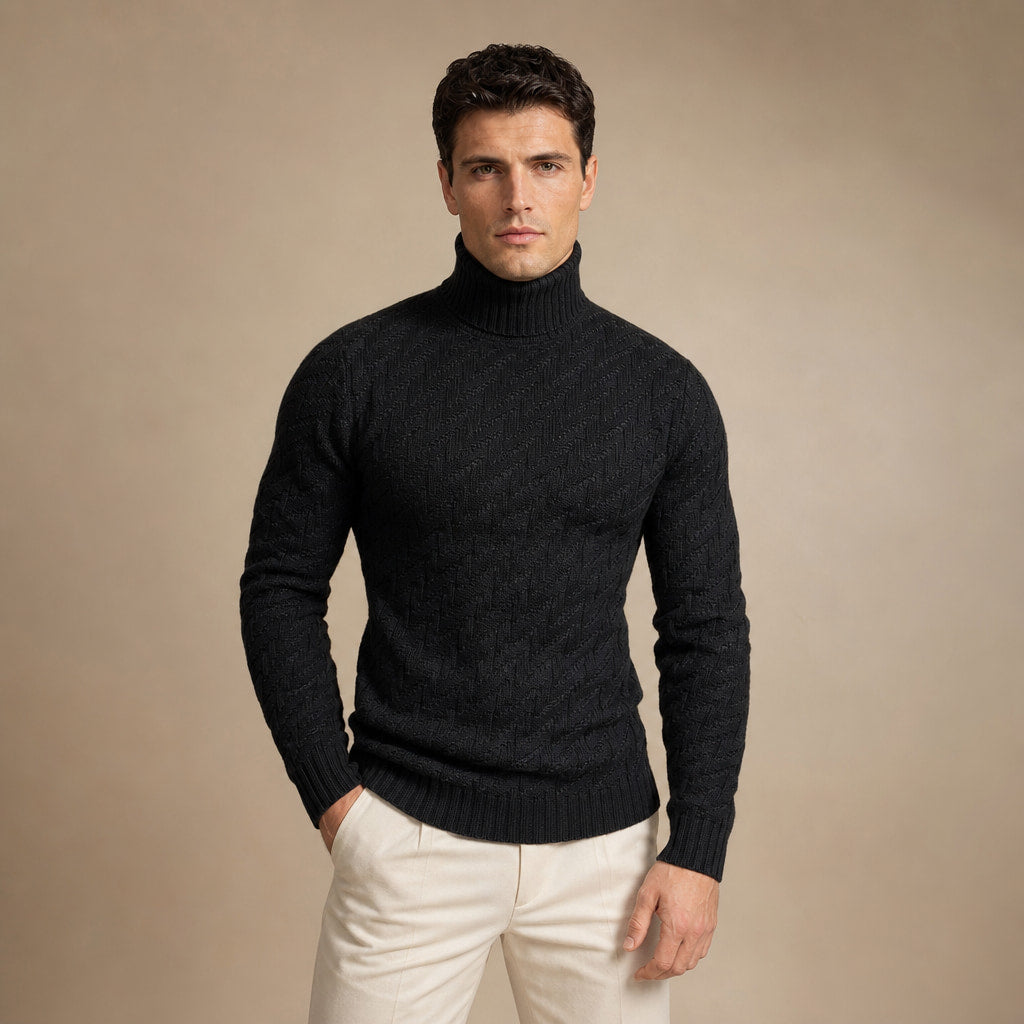 Turtleneck Sweater Ribbed Knit Black – Product Photo