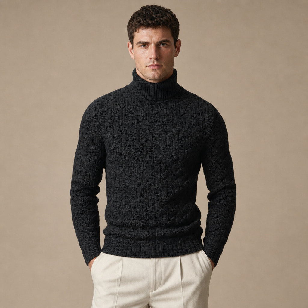 Turtleneck Sweater Ribbed Knit in Black – Tomosino Premium Menswear