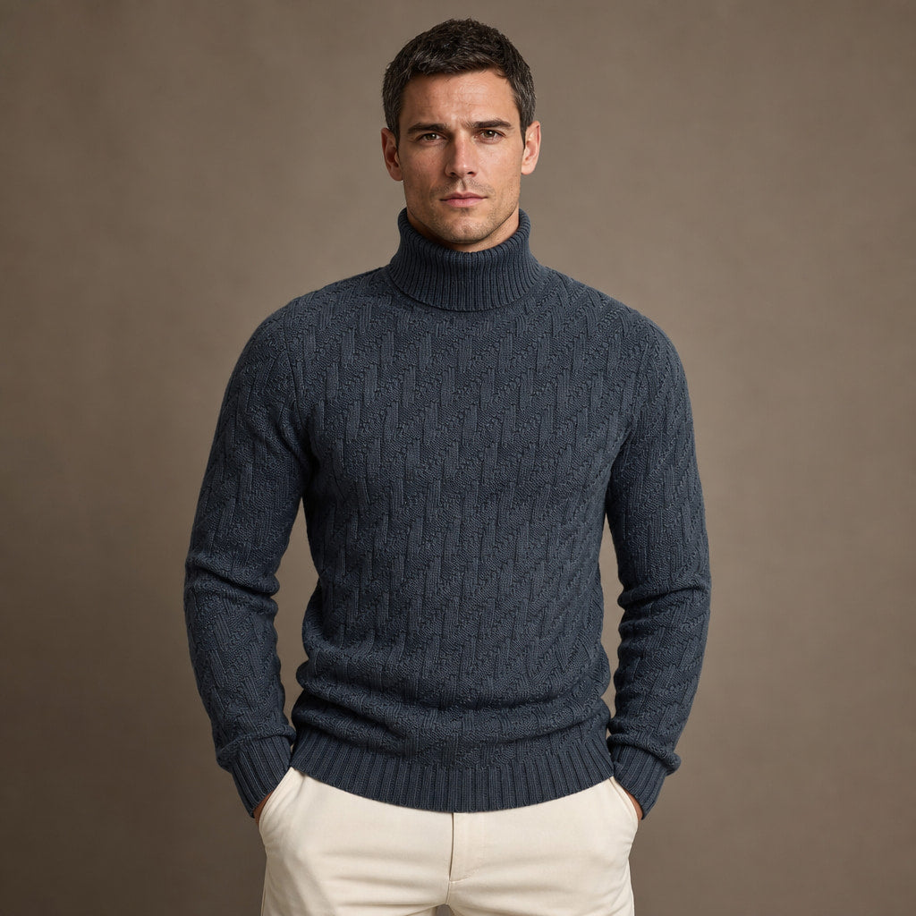 Turtleneck Sweater Ribbed Knit in Dark Gray – Tomosino Premium Menswear