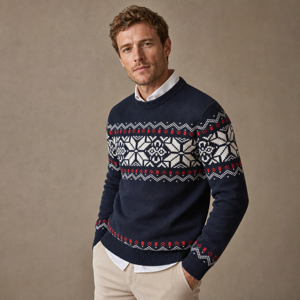 Knit Jumper Nordic Snowflake Navy Navy – Side Angle View