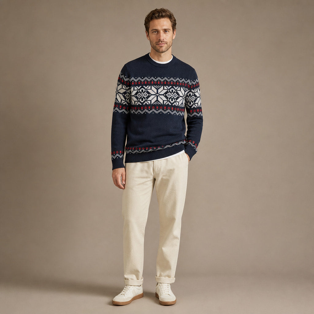 Knit Jumper Nordic Snowflake Navy Navy – Full Look