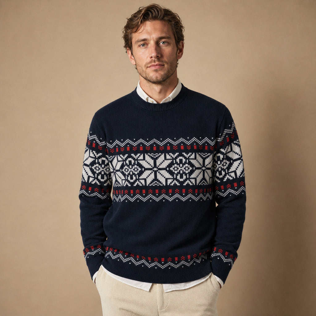 Knit Jumper Nordic Snowflake Navy in Navy – Tomosino Premium Menswear