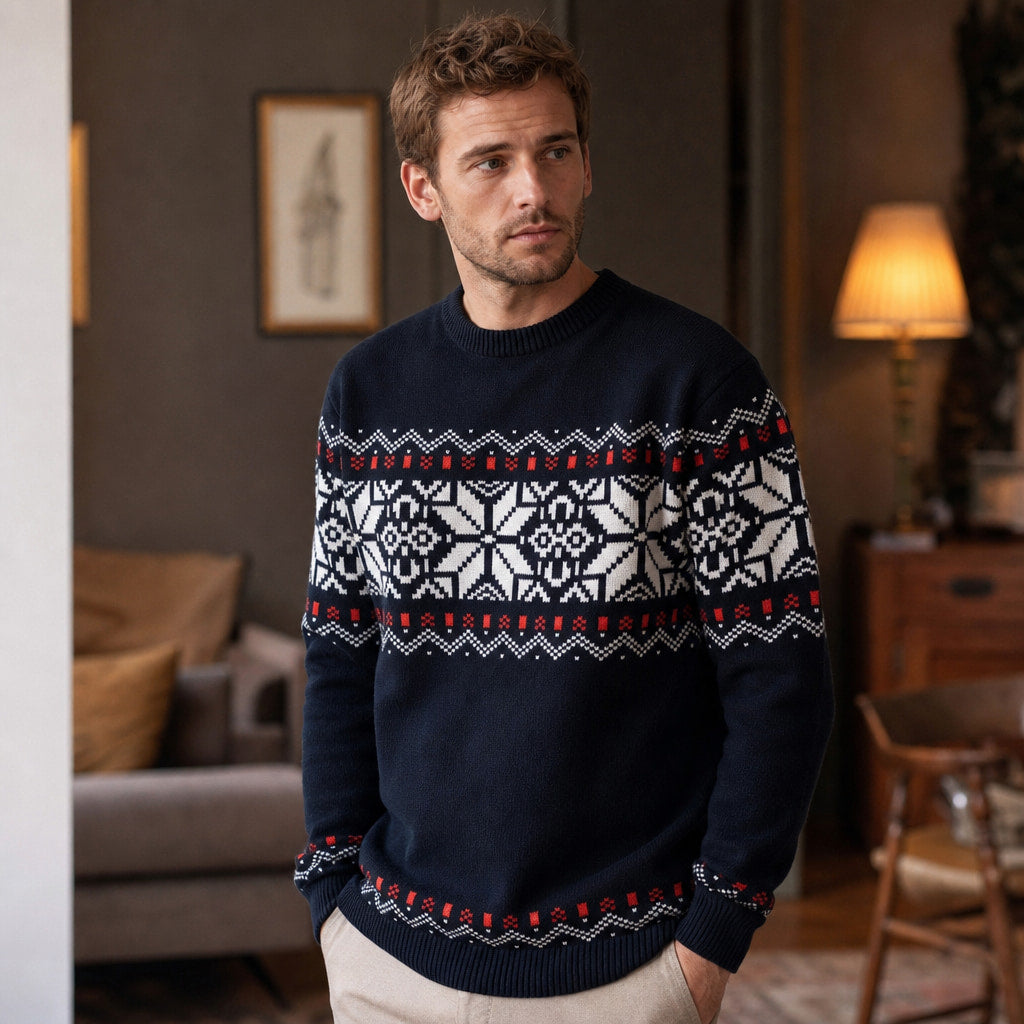 Knit Jumper Nordic Snowflake Navy Navy – Styled Editorial Shot