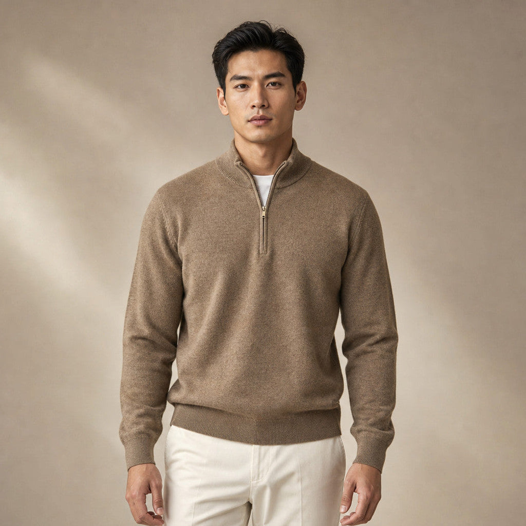 Horatio | Quarter Zip Jumper Wool Blend in Camel – Premium Editorial