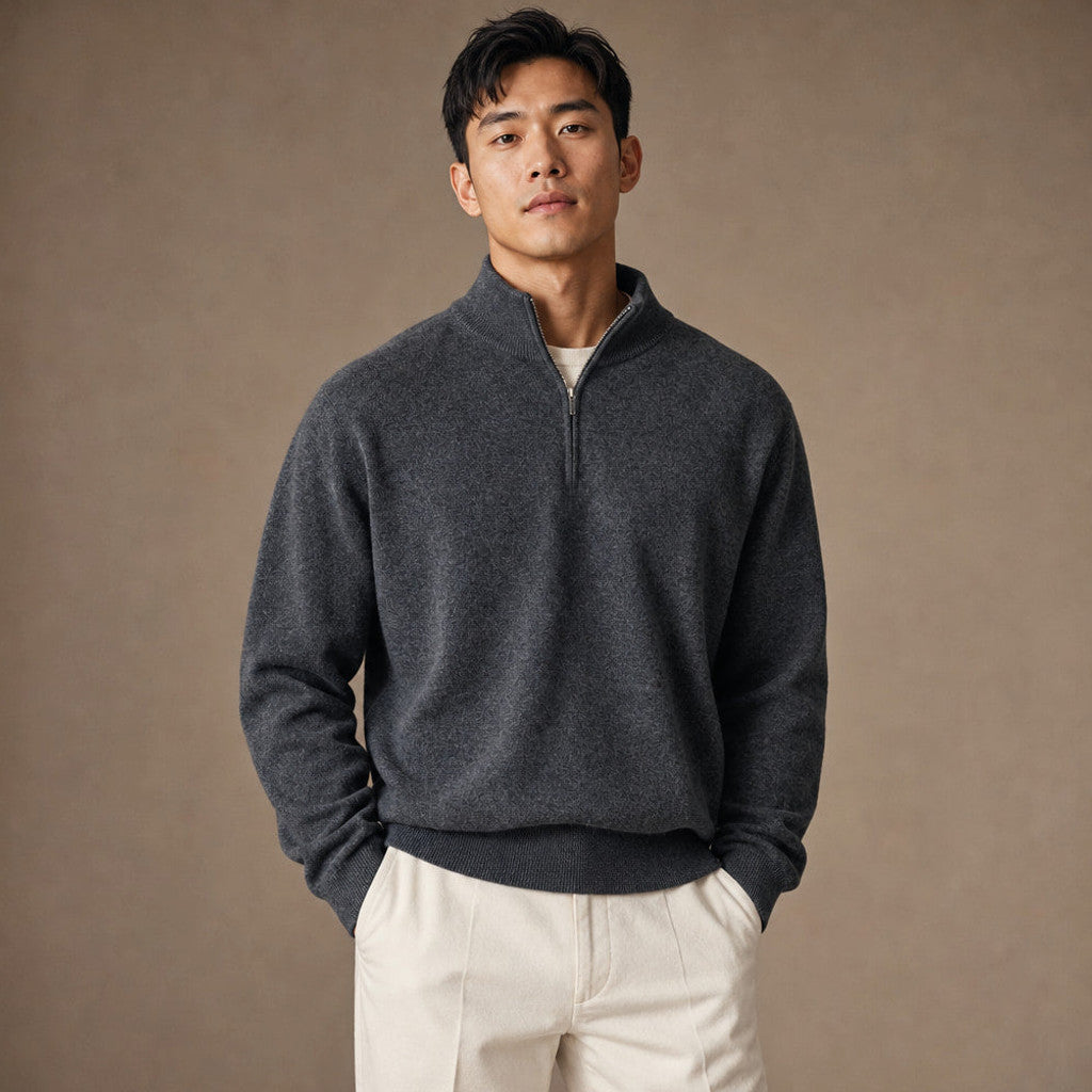 Horatio | Quarter Zip Jumper Wool Blend Charcoal – Product Photo