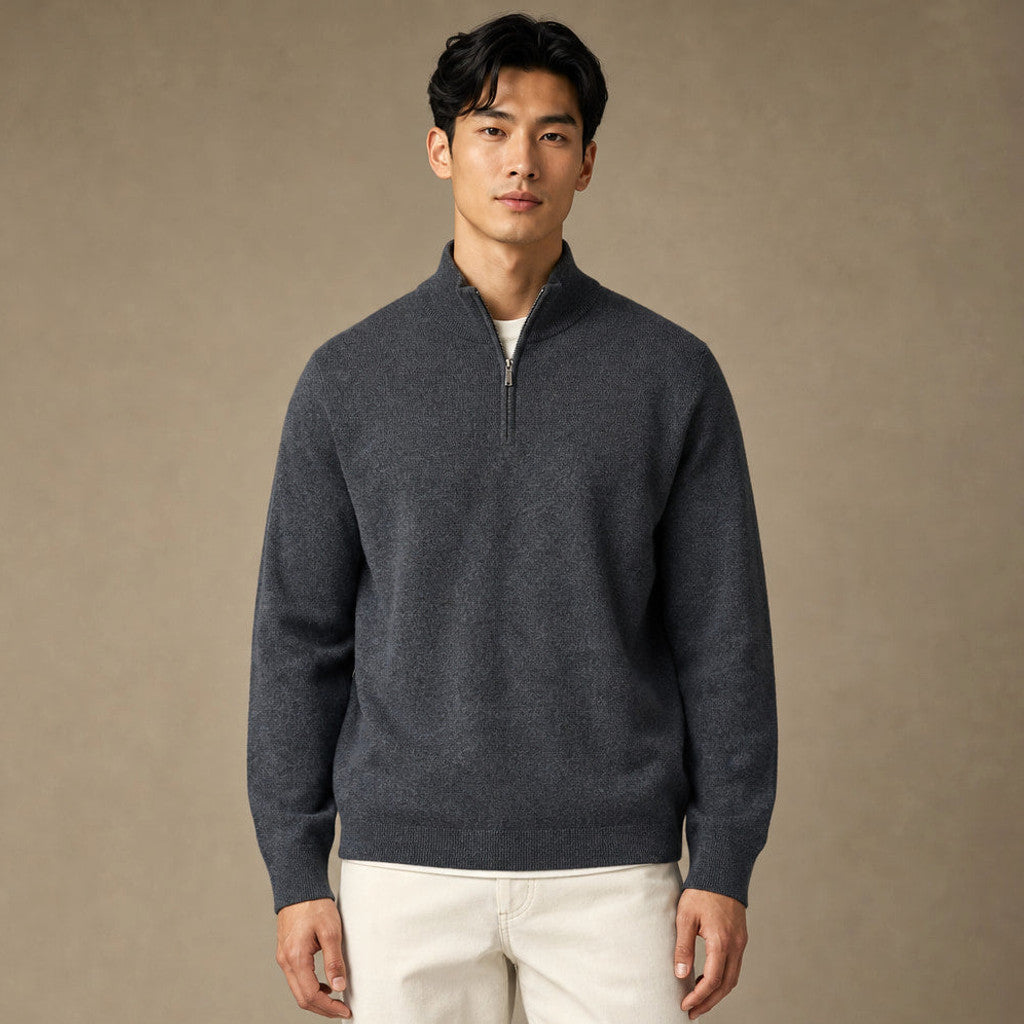 Horatio | Quarter Zip Jumper Wool Blend in Charcoal – Premium Editorial