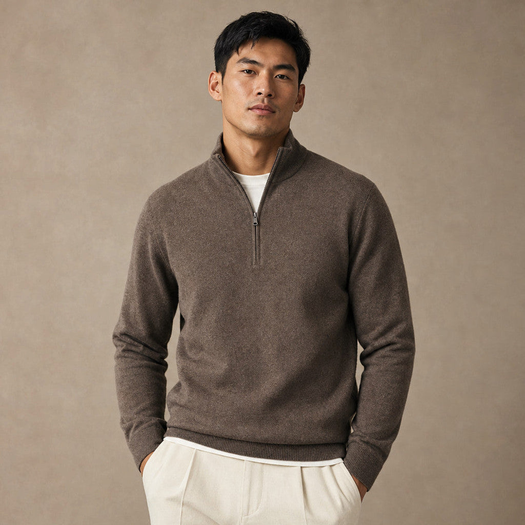 Horatio | Quarter Zip Jumper Wool Blend Taupe – Product Photo