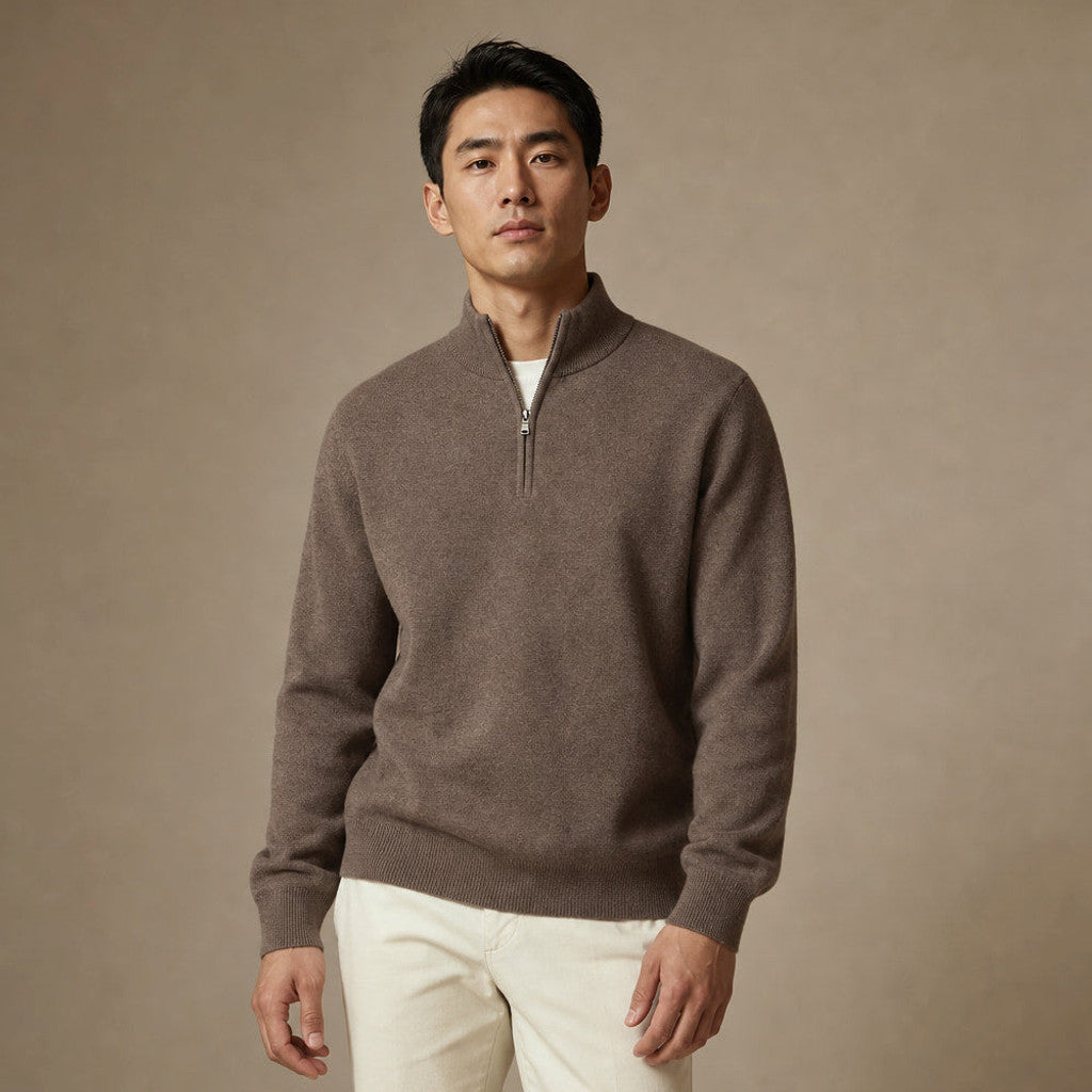 Horatio | Quarter Zip Jumper Wool Blend in Taupe – Premium Editorial