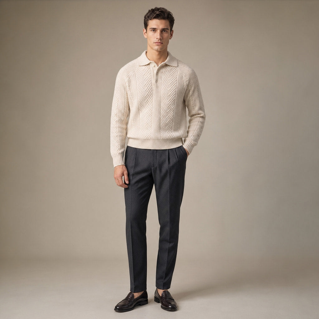 Cashmere Polo Shirt Long Sleeve Beige – Full Look