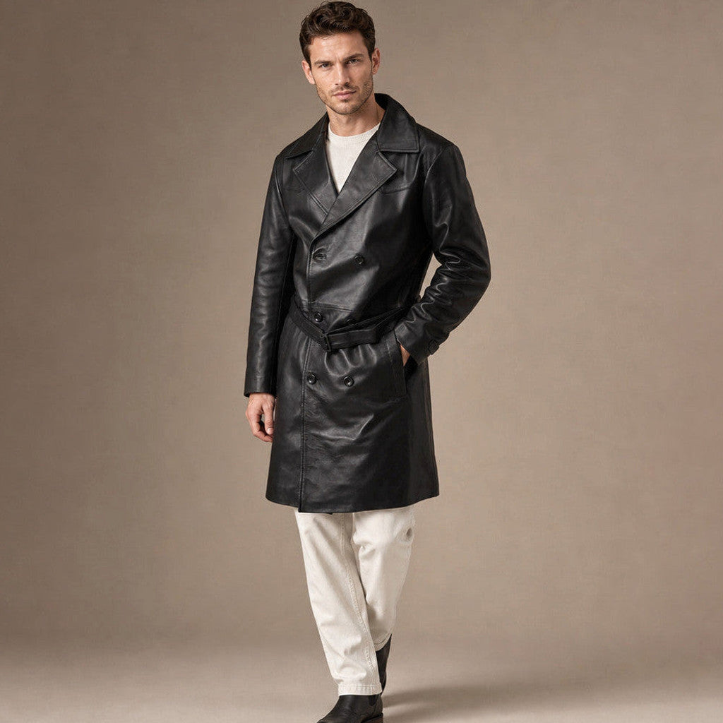 Hudson | Leather Trench Coat Single Breasted Black – Product Photo
