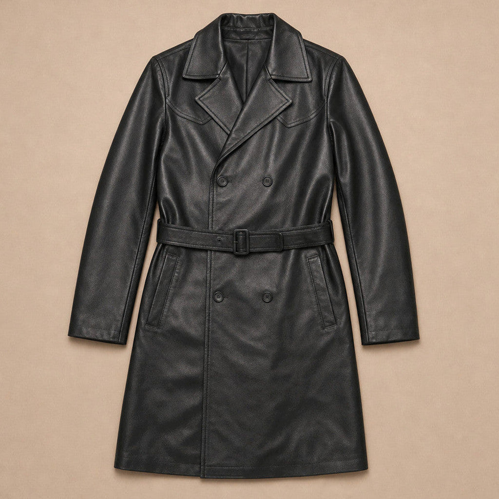 Hudson | Leather Trench Coat Single Breasted Black – Product Photo