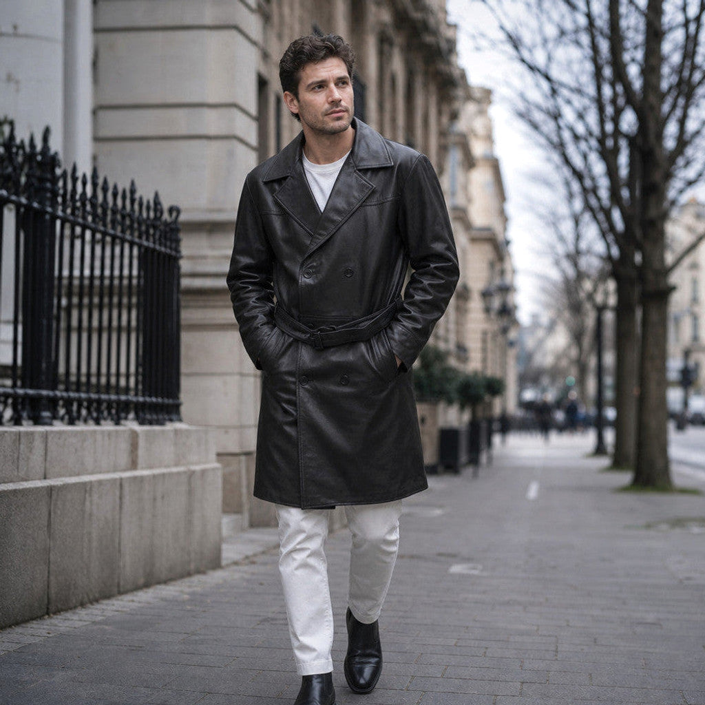 Hudson | Leather Trench Coat Single Breasted Black – Product Photo