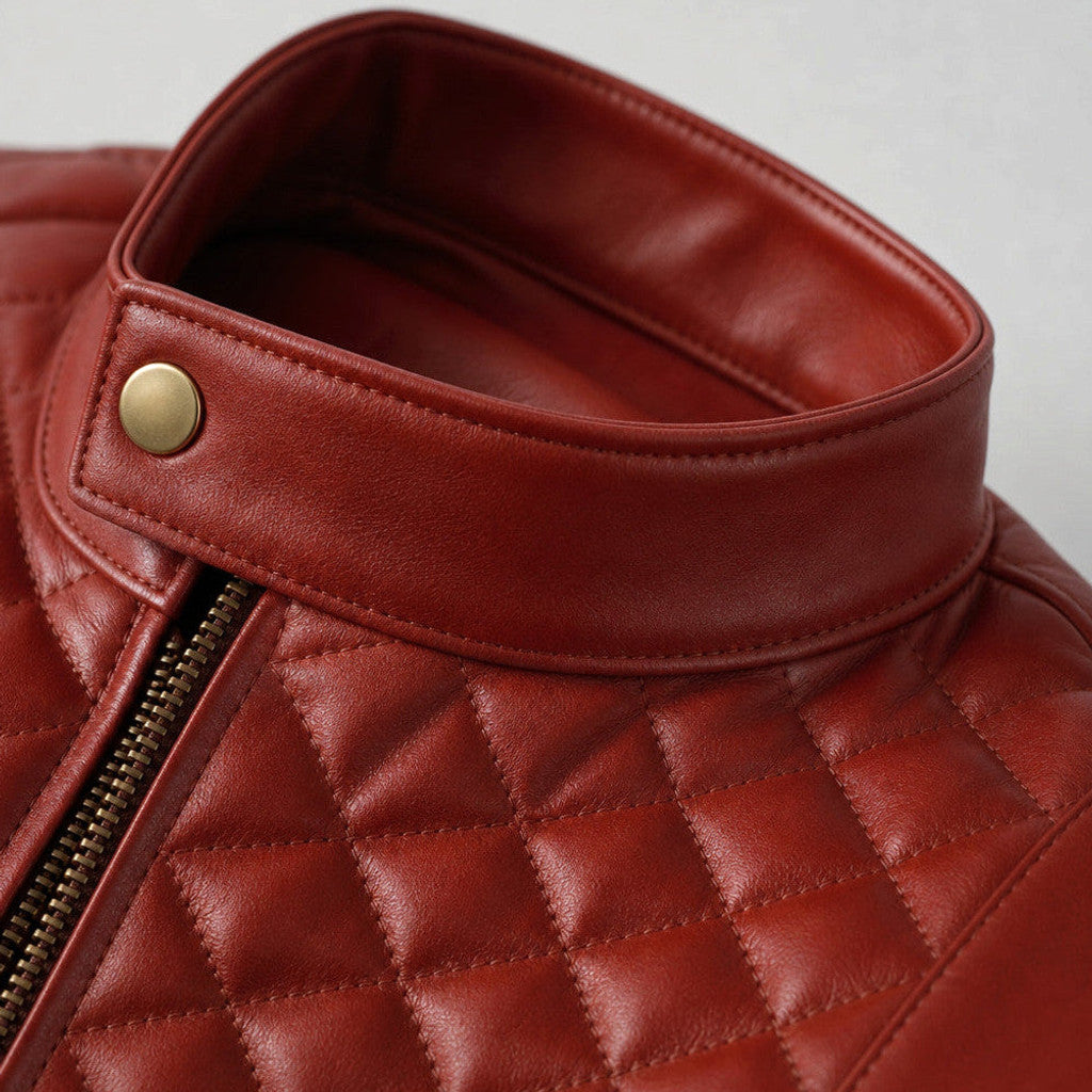 Irving | Quilted Leather Jacket Scarlet Red – Product Photo