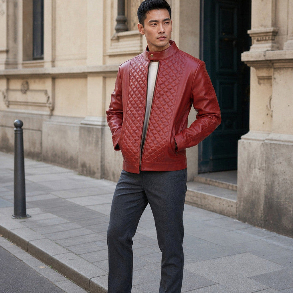 Irving | Quilted Leather Jacket Scarlet Red – Product Photo