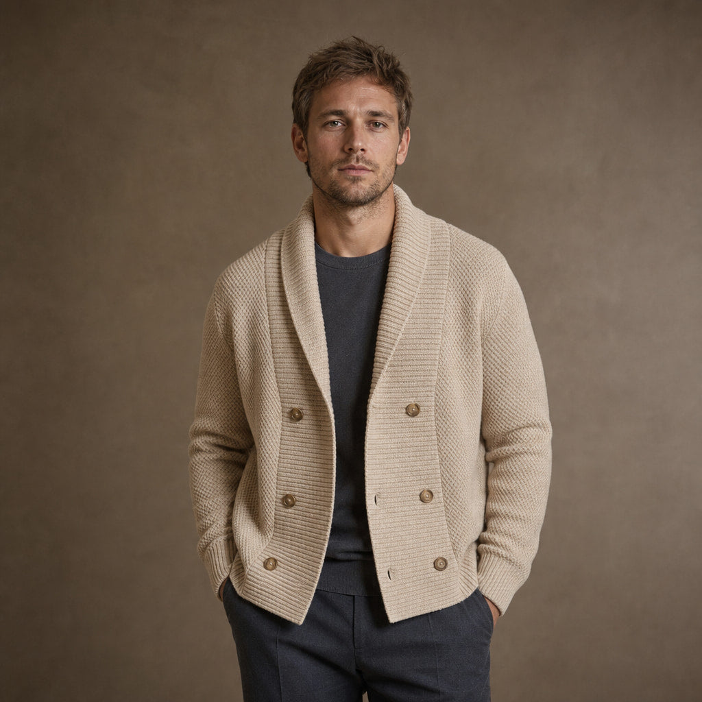 Cable Knit Cardigan Shawl Collar in Beige – Tomosino Premium Menswear