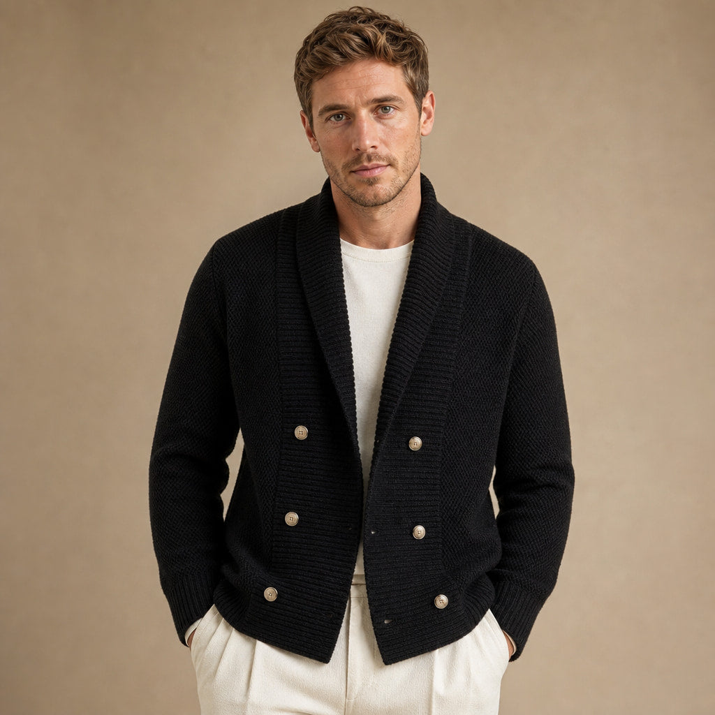 Cable Knit Cardigan Shawl Collar in Black – Tomosino Premium Menswear