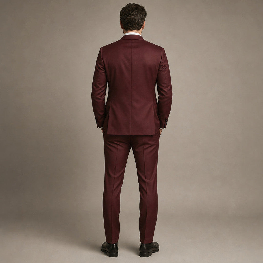 Jenner | Two-Piece Suit Slim Fit Notch Lapel Burgundy – Side Angle View