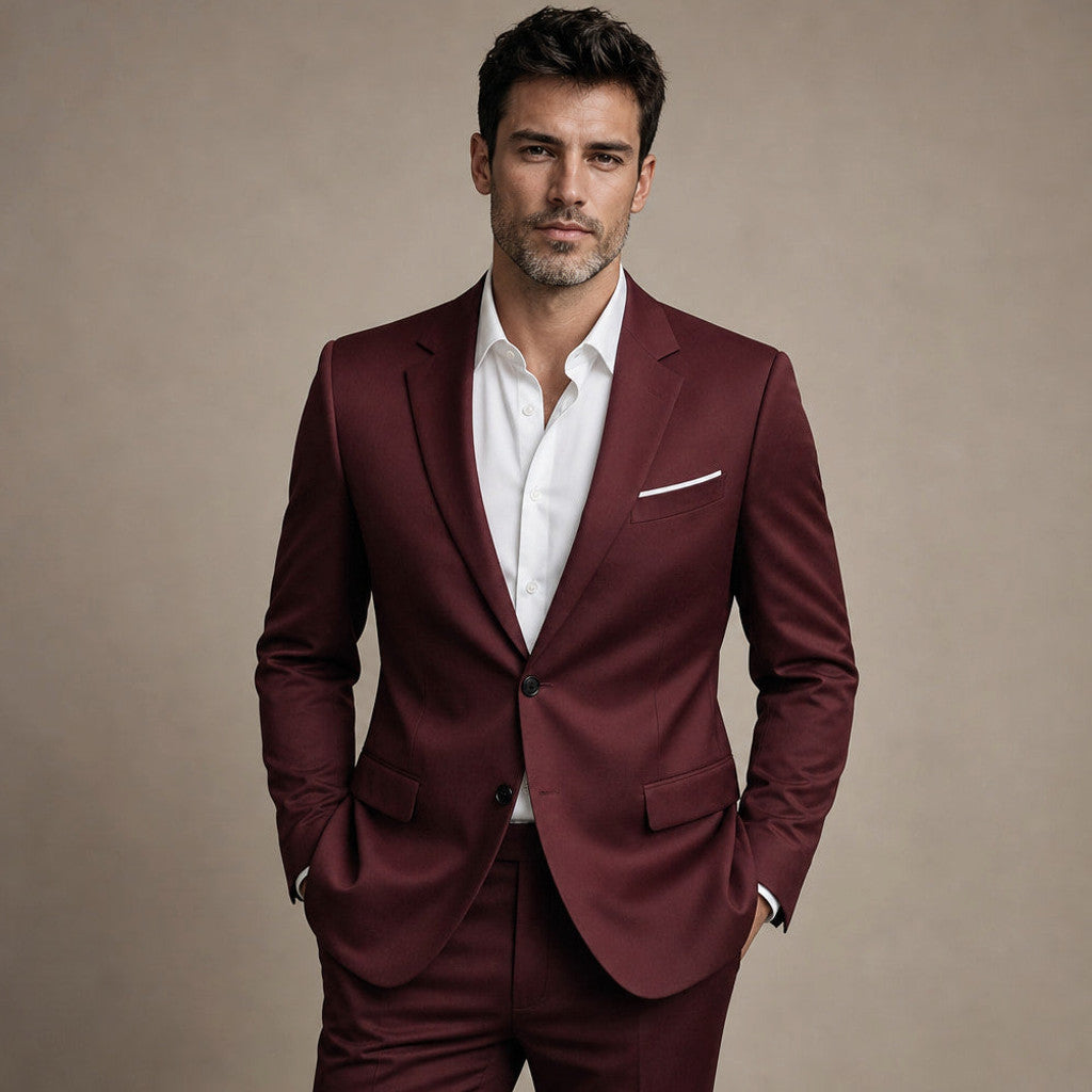 Jenner | Two-Piece Suit Slim Fit Notch Lapel Burgundy – Full Look