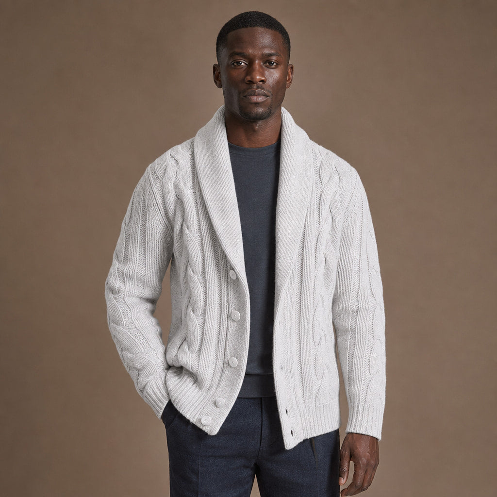Cable Knit Cardigan Shawl Collar in White – Tomosino Premium Menswear