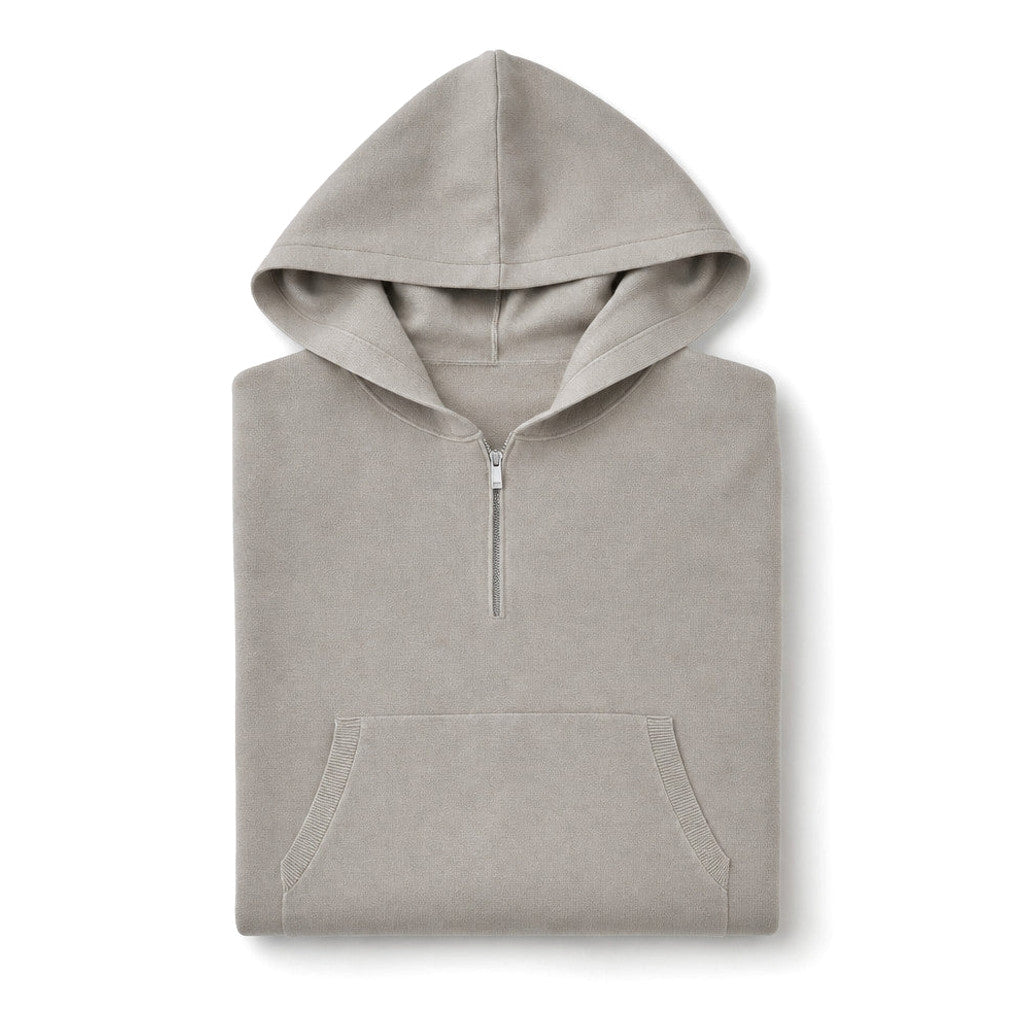 Jonathan | Knit Hoodie Half Zip Stone – Product Photo